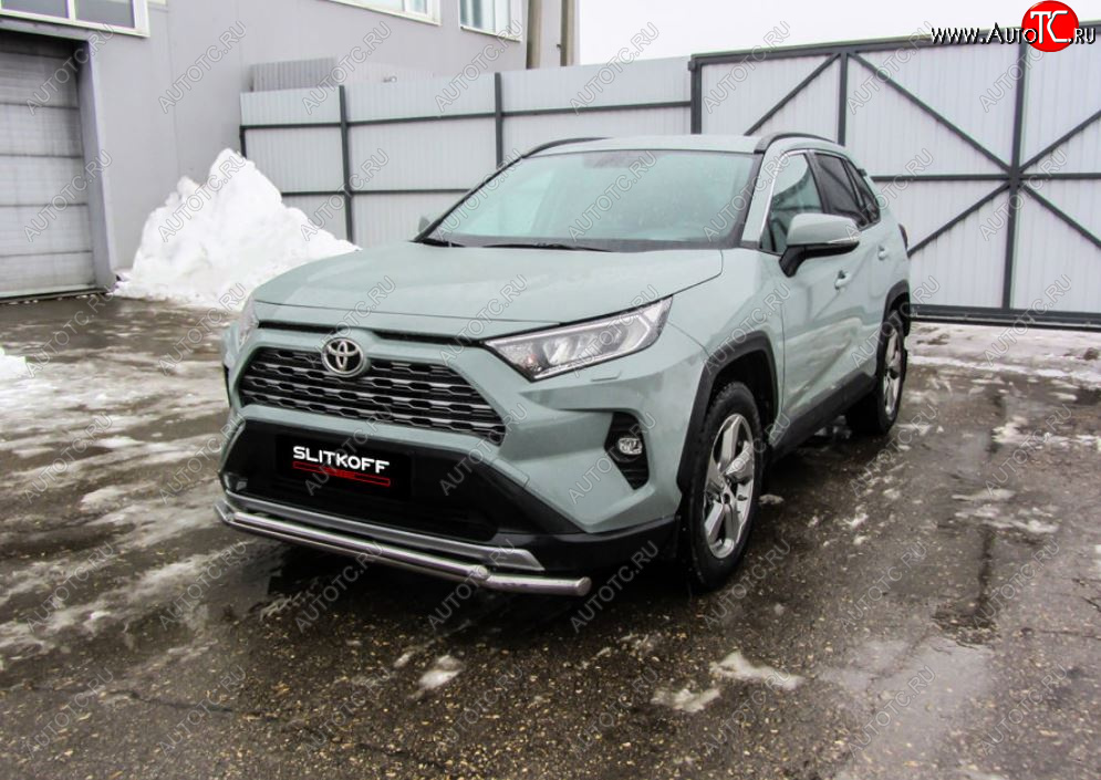 14 999 р. Защита переднего бампера Slitkoff (Ø57 и 42 мм)  Toyota RAV4  XA50 (2018-2024) 5 дв. дорестайлинг (Нержавейка)  с доставкой в г. Набережные‑Челны