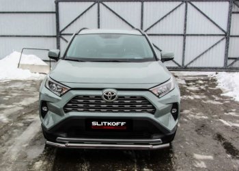 14 999 р. Защита переднего бампера Slitkoff (Ø57 и 42 мм)  Toyota RAV4  XA50 (2018-2024) 5 дв. дорестайлинг (Нержавейка)  с доставкой в г. Набережные‑Челны. Увеличить фотографию 2