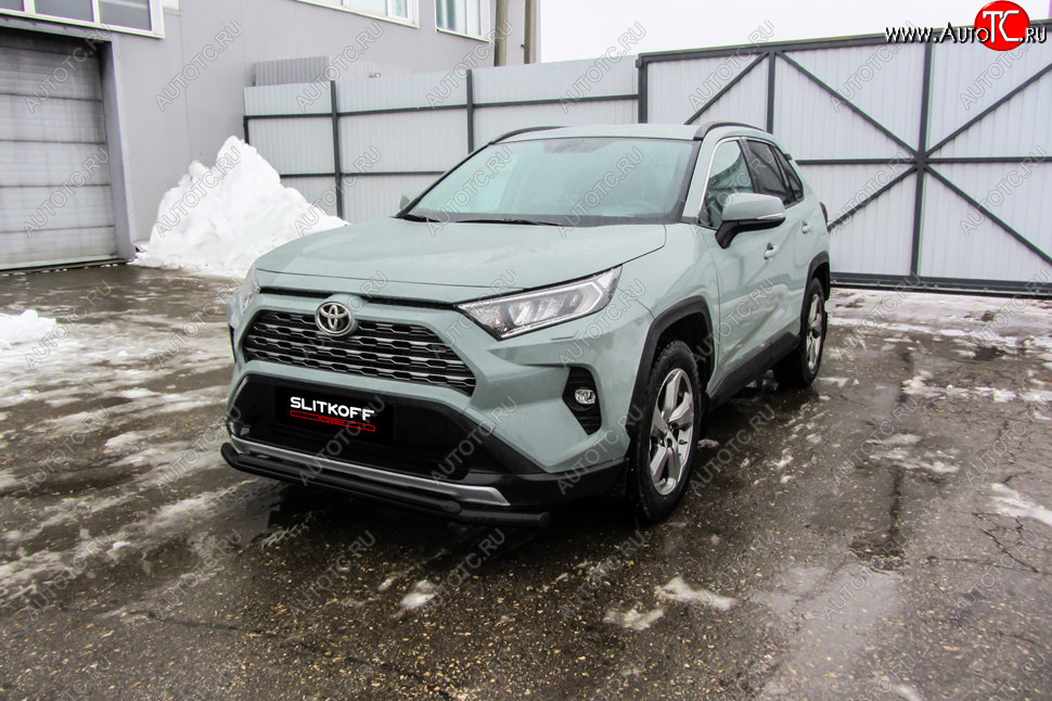 10 649 р. Защита переднего бампера Slitkoff (Ø57 и 42 мм)  Toyota RAV4  XA50 (2018-2024) 5 дв. дорестайлинг (Сталь с полимерным покрытием в цвет: черный)  с доставкой в г. Набережные‑Челны