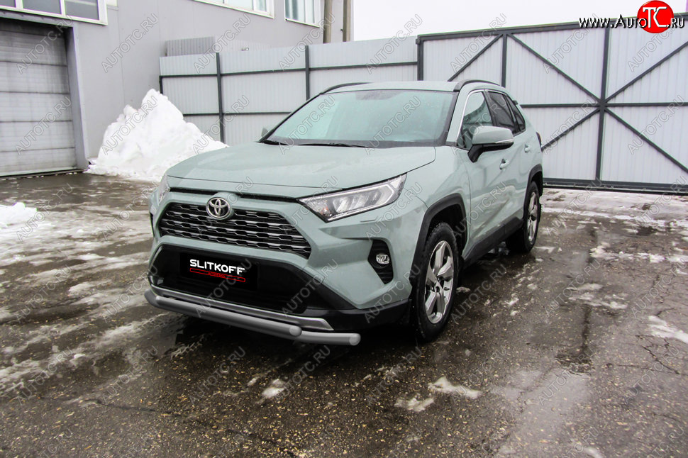 10 649 р. Защита переднего бампера Slitkoff (Ø57 и 42 мм)  Toyota RAV4  XA50 (2018-2024) 5 дв. дорестайлинг (Сталь с полимерным покрытием в цвет: серебристый)  с доставкой в г. Набережные‑Челны