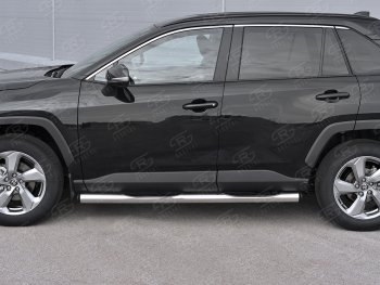 24 999 р. Защита порогов на SLITKOFF труба d76 с накладкой  Toyota RAV4  XA50 (2018-2024) 5 дв. дорестайлинг (защита порогов с заглушками на торцах)  с доставкой в г. Набережные‑Челны. Увеличить фотографию 2