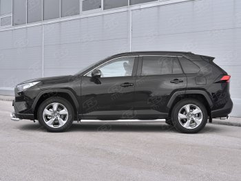 26 999 р. Защита порогов на SLITKOFF труба d76 с накладкой  Toyota RAV4  XA50 (2018-2024) 5 дв. дорестайлинг (защита порогов с закругленными торцами)  с доставкой в г. Набережные‑Челны. Увеличить фотографию 3