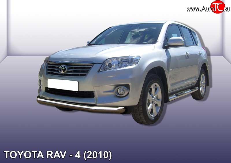 13 499 р. Одинарная защита переднего бампера диаметром 76 мм Slitkoff  Toyota RAV4  XA30 (2010-2013) 5 дв. 2-ой рестайлинг (Цвет: нержавеющая полированная сталь)  с доставкой в г. Набережные‑Челны