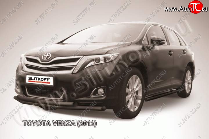 10 999 р. Защита переднего бампер d57+d57 Slitkoff Toyota Venza GV10 рестайлинг (2012-2016) (Цвет: серебристый)  с доставкой в г. Набережные‑Челны