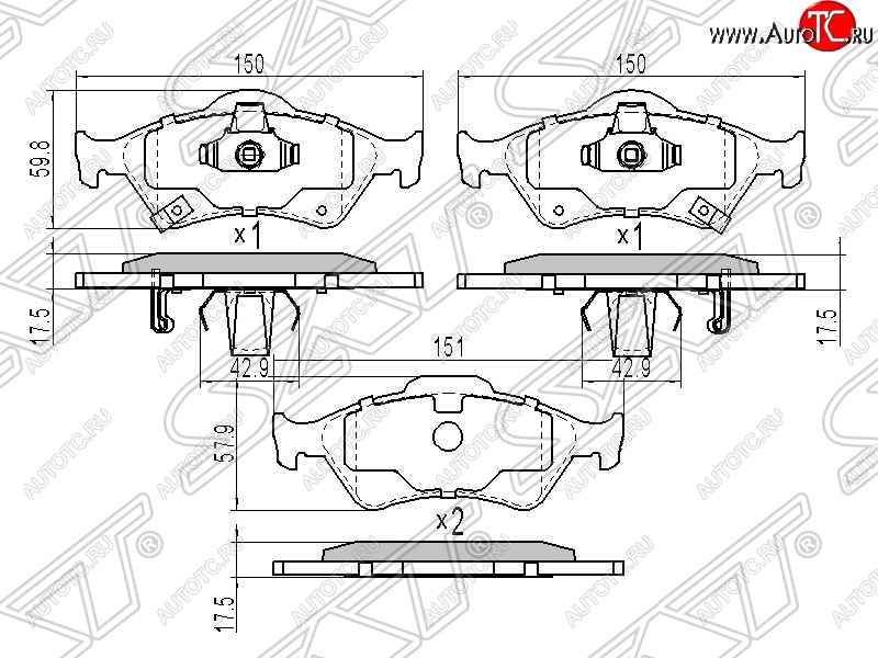 979 р. Колодки тормозные SAT (передние)  Toyota Yaris ( XP90,  XP130) (2005-2014) дорестайлинг, хэтчбэк 3 дв., дорестайлинг, хэтчбэк 5 дв., рестайлинг, хэтчбэк 3 дв., рестайлинг, хэтчбэк 5 дв., хэтчбэк 5 дв. дорестайлинг  с доставкой в г. Набережные‑Челны