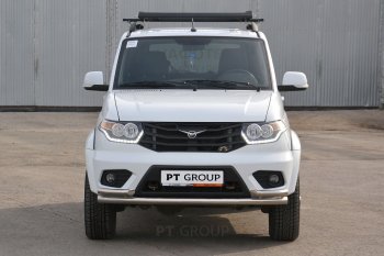 20 999 р. Защита переднего бампера двойная с углами из труб d63/51 мм Petroil Tuning Уаз Патриот 23632 1 рестайлинг пикап (2014-2016) (Нержавеющая полированная сталь)  с доставкой в г. Набережные‑Челны. Увеличить фотографию 3