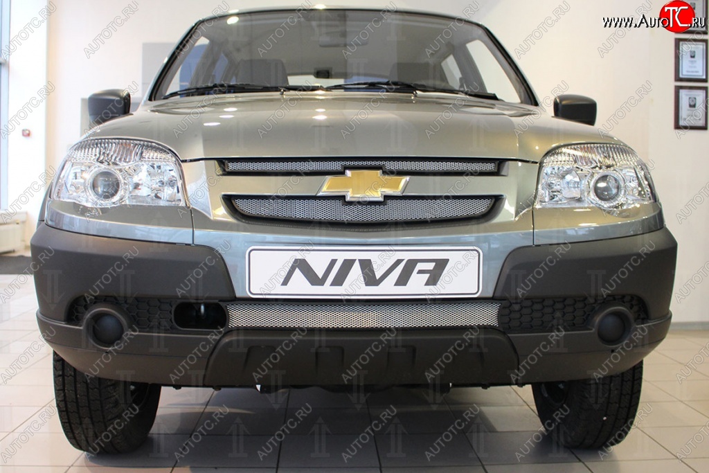 2 279 р. Защитная сетка на бампер Russtal (хром, 3 части)  Chevrolet Niva  2123 (2002-2008), Лада 2123 (Нива Шевроле) (2002-2008)  с доставкой в г. Набережные‑Челны