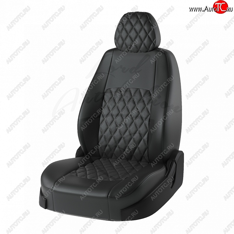 7 249 р. Чехлы для сидений (к-я Comfort) Lord Autofashion Турин Ромб (экокожа, 40/60) Лада Гранта FL 2192 хэтчбек рестайлинг (2018-2025) (Чёрный, вставка чёрная, строчка чёрная)  с доставкой в г. Набережные‑Челны