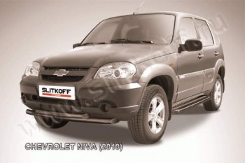 8 199 р. Защита переднего бампер Slitkoff (d57/57, черная)  Chevrolet Niva  2123 (2009-2020), Лада 2123 (Нива Шевроле) (2009-2021) (Цвет: серебристый)  с доставкой в г. Набережные‑Челны. Увеличить фотографию 1