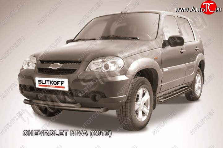 8 199 р. Защита переднего бампер Slitkoff (d57/57, черная)  Chevrolet Niva  2123 (2009-2020), Лада 2123 (Нива Шевроле) (2009-2021) (Цвет: серебристый)  с доставкой в г. Набережные‑Челны