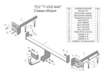 Фаркоп со съемным шаром (тип А) Cross Лидер Плюс Лада Веста SW 2181 универсал рестайлинг (2022-2024)