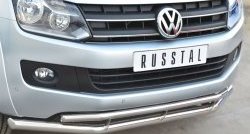 18 549 р. Защита переднего бампера (2 трубыØ63 и 42 мм, нержавейка) SLITKOFF Volkswagen Amarok дорестайлинг (2009-2016)  с доставкой в г. Набережные‑Челны. Увеличить фотографию 2