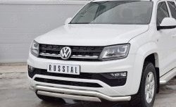 22 949 р. Защита переднего бампера (2 трубы Ø63 и 75х42 мм, нержавейка) Russtal  Volkswagen Amarok (2016-2022) рестайлинг  с доставкой в г. Набережные‑Челны. Увеличить фотографию 3