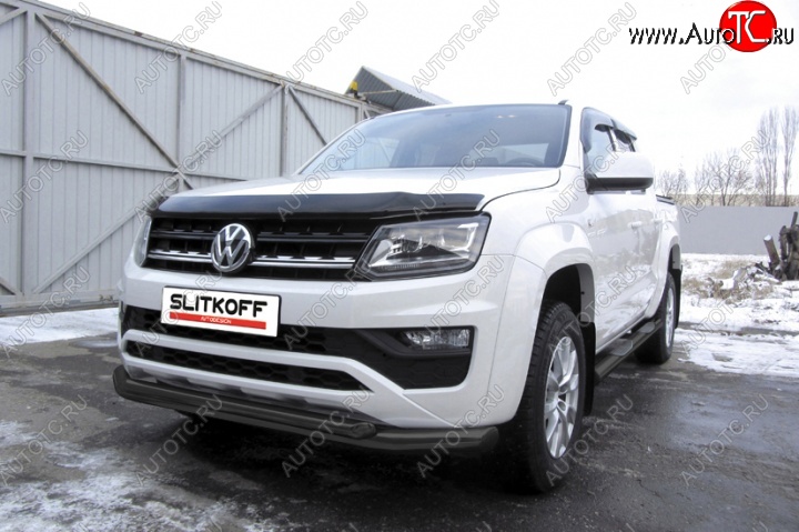 12 999 р. Защита переднего бампер Slitkoff Volkswagen Amarok рестайлинг (2016-2022) (Цвет: серебристый)  с доставкой в г. Набережные‑Челны