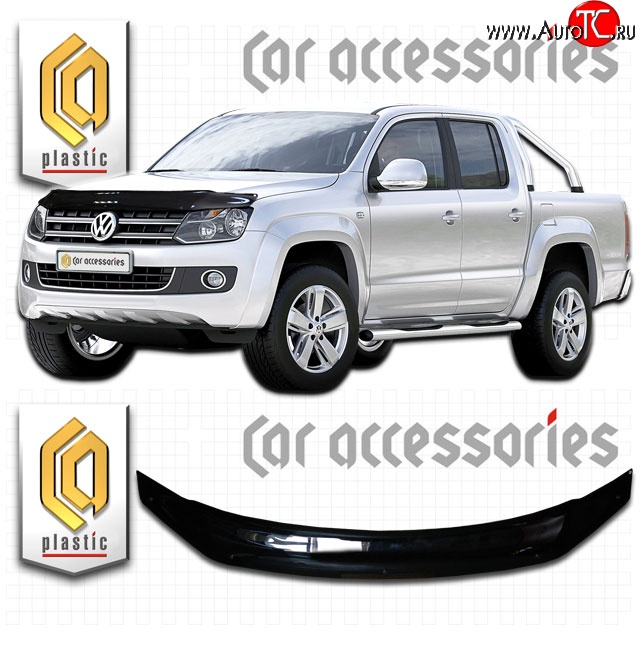 2 059 р. Дефлектор капота CA Plastic (черный)  Volkswagen Amarok (2009-2016) дорестайлинг (Classic черный, Без надписи)  с доставкой в г. Набережные‑Челны