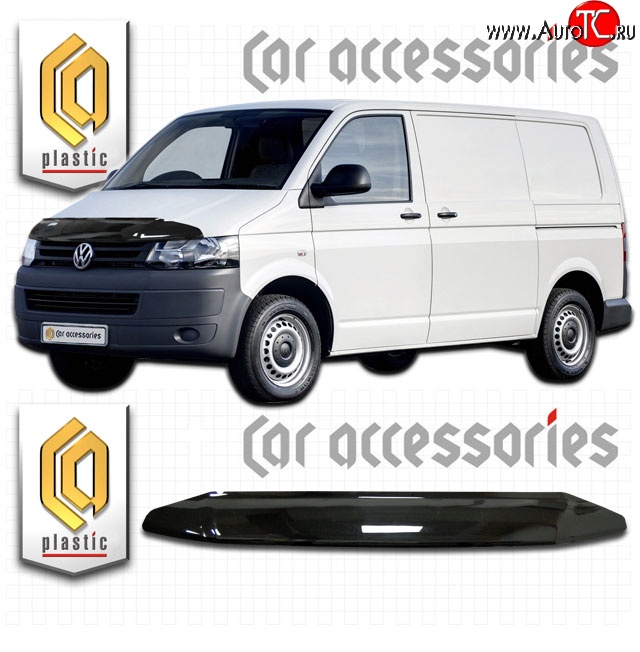 2 079 р. Дефлектор капота CA Plastic  Volkswagen Caravelle  T5 (2009-2015) рестайлинг (Classic черный, Без надписи)  с доставкой в г. Набережные‑Челны