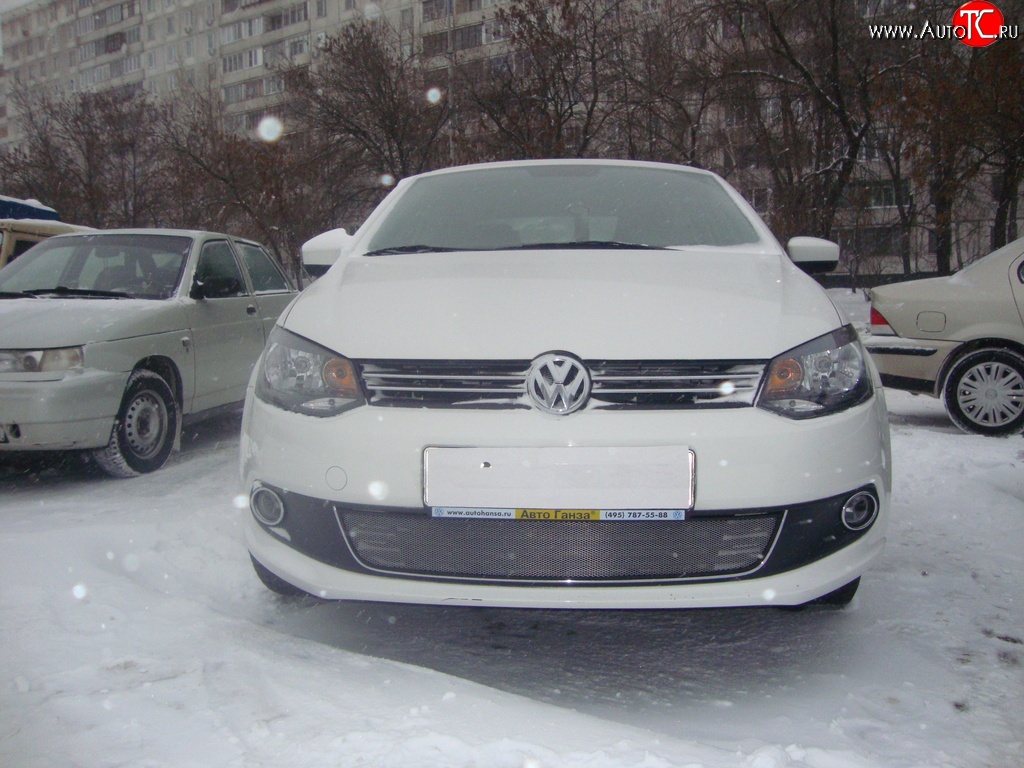 2 189 р. Сетка на бампер Russtal (хром) Volkswagen Polo 5 хэтчбек рестайлинг (2015-2020)  с доставкой в г. Набережные‑Челны