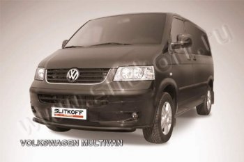 8 199 р. Защита переднего бампер Slitkoff  Volkswagen Transporter  T5 (2003-2009) дорестайлинг (Цвет: серебристый)  с доставкой в г. Набережные‑Челны. Увеличить фотографию 1