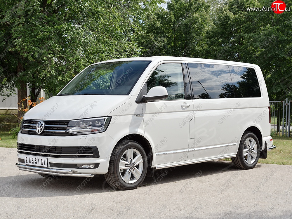 21 699 р. Защита переднего бампера (2 трубыØ42 мм, нержавейка) SLITKOFF Volkswagen Transporter T6 дорестайлинг (2015-2019)  с доставкой в г. Набережные‑Челны