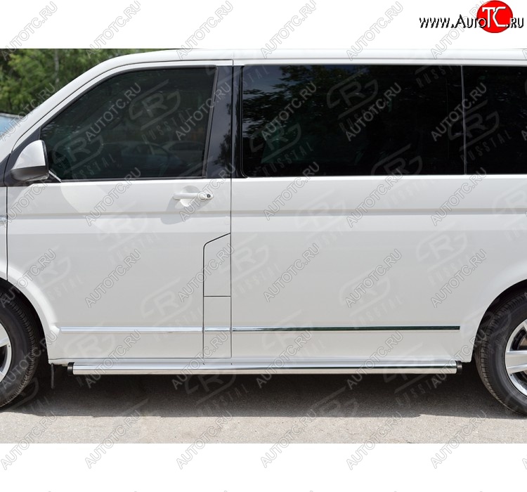 12 749 р. Правая защита порога SLITKOFF из круглой трубы диаметром 63 мм SLITKOFF  Volkswagen Caravelle  T6 - Transporter  T6  с доставкой в г. Набережные‑Челны