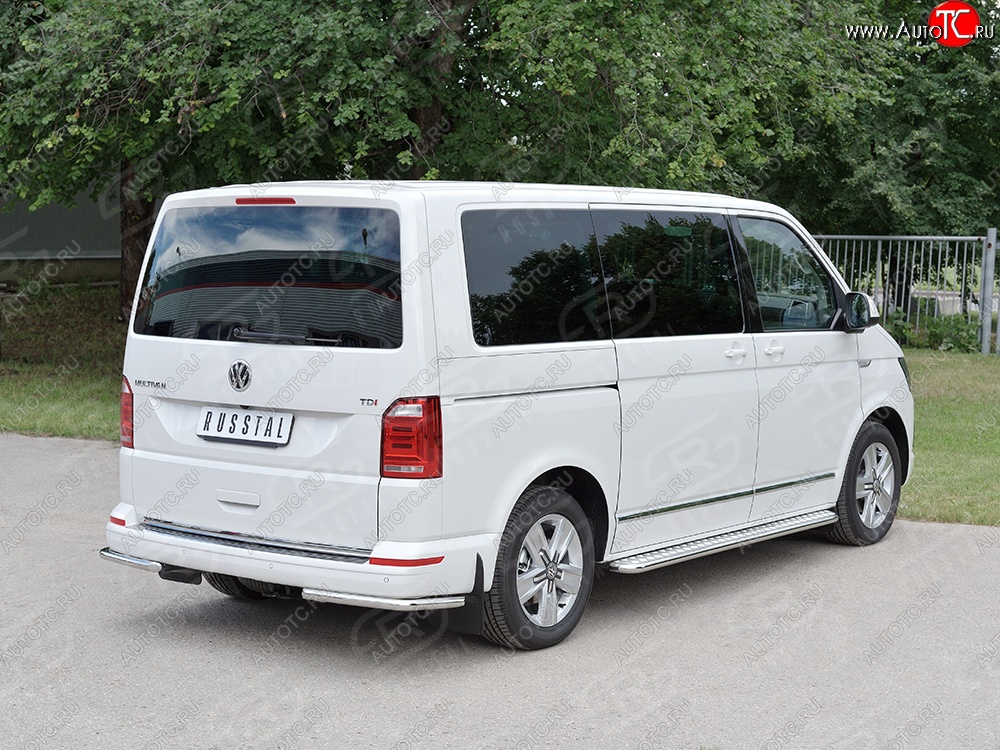 15 999 р. Защита заднего бампера (Ø42 мм, нержавейка, уголки) SLITKOFF Volkswagen Transporter T6 дорестайлинг (2015-2019)  с доставкой в г. Набережные‑Челны