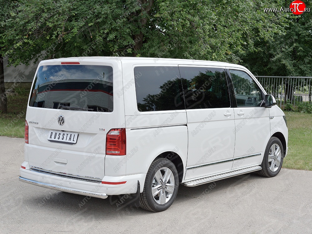 17 499 р. Защита заднего бампера (Ø63 мм, нержавейка, длинная база) SLITKOFF  Volkswagen Caravelle  T6 - Transporter  T6  с доставкой в г. Набережные‑Челны