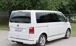 Защита заднего бампера (Ø63 мм уголки, нержавейка, длинная база) SLITKOFF Volkswagen Transporter T6 дорестайлинг (2015-2019)