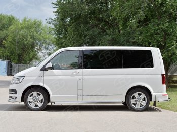 12 749 р. Правая защита порогов SLITKOFF из круглой трубы d63 мм v2 Volkswagen Multivan T6 дорестайлинг (2016-2019)  с доставкой в г. Набережные‑Челны. Увеличить фотографию 2