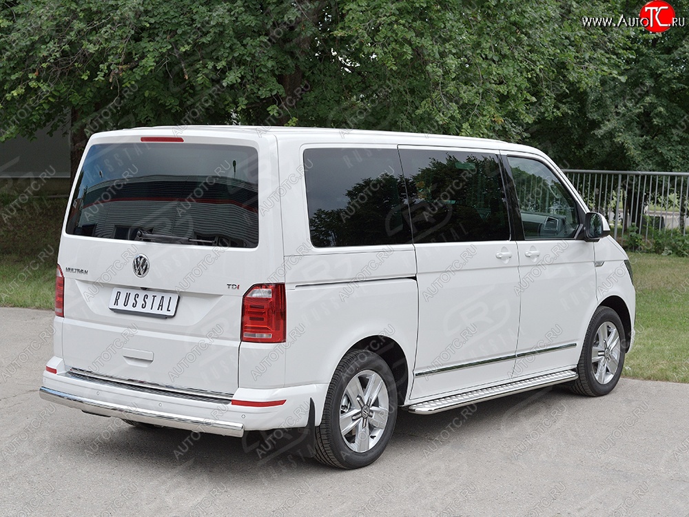 16 699 р. Защита заднего бампера (Ø75x42 мм, нержавейка, короткая база) Russtal Volkswagen Multivan T6 дорестайлинг (2016-2019)  с доставкой в г. Набережные‑Челны