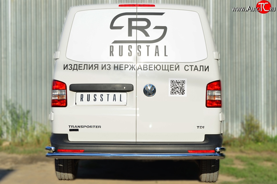 21 349 р. Защита заднего бампера (Ø63 и 42 мм с уголками, нержавейка) SLITKOFF  Volkswagen Caravelle  T5 - Transporter  T5  с доставкой в г. Набережные‑Челны