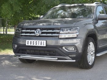 21 749 р. Защита переднего бампера (2 трубы Ø42 мм, нержавейка) SLITKOFF  Volkswagen Teramont  CA1 (2016-2020) дорестайлинг  с доставкой в г. Набережные‑Челны. Увеличить фотографию 4