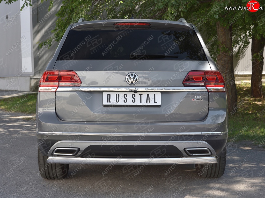 10 649 р. Защита заднего бампера (Ø75х42 мм, нержавейка) Russtal  Volkswagen Teramont  CA1 (2016-2020) дорестайлинг  с доставкой в г. Набережные‑Челны