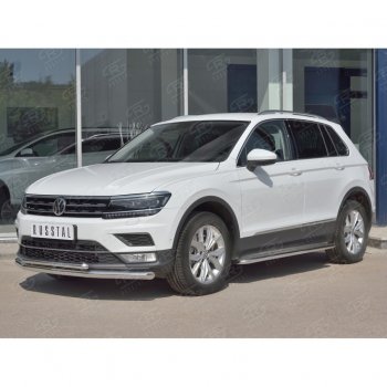 22 549 р. Защита переднего бампера (2 трубы Ø63 и 42 мм, нержавейка) SLITKOFF  Volkswagen Tiguan  Mk2 (2016-2020) дорестайлинг  с доставкой в г. Набережные‑Челны. Увеличить фотографию 3