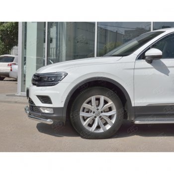 22 549 р. Защита переднего бампера (2 трубы Ø63 и 42 мм, нержавейка) SLITKOFF  Volkswagen Tiguan  Mk2 (2016-2020) дорестайлинг  с доставкой в г. Набережные‑Челны. Увеличить фотографию 4