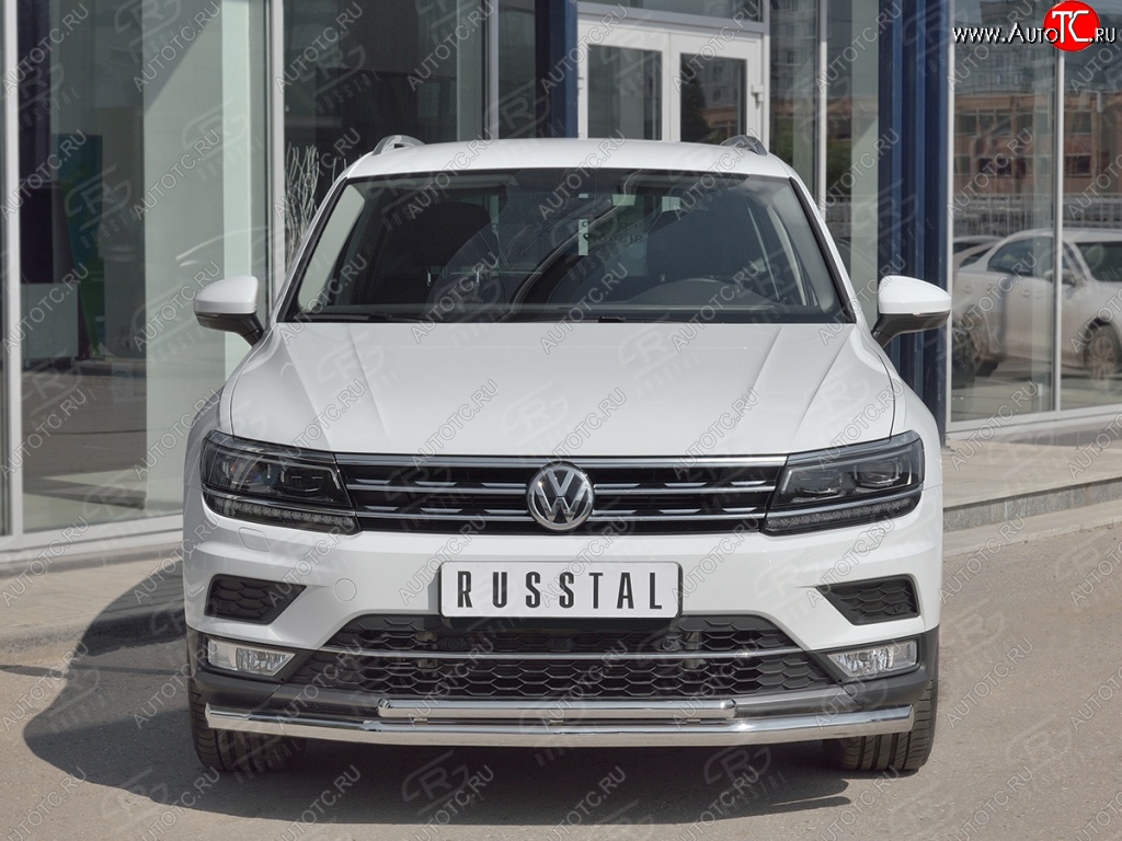 22 549 р. Защита переднего бампера (2 трубы Ø63 и 42 мм, нержавейка) SLITKOFF  Volkswagen Tiguan  Mk2 (2016-2020) дорестайлинг  с доставкой в г. Набережные‑Челны