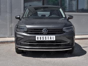 17 399 р. Защита переднего бампера (Ø42 мм нержавейка, NOT R-LINE) SLITKOFF  Volkswagen Tiguan  Mk2 (2020-2022) рестайлинг (полированная нержавейка)  с доставкой в г. Набережные‑Челны. Увеличить фотографию 2