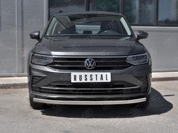 18 699 р. Защита переднего бампера (Ø63 мм, нержавейка, NOT R-LINE) SLITKOFF  Volkswagen Tiguan  Mk2 (2020-2022) рестайлинг  с доставкой в г. Набережные‑Челны. Увеличить фотографию 2