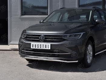 17 999 р. Защита переднего бампера (Ø42 мм волна, нержавейка, NOT R-LINE) SLITKOFF  Volkswagen Tiguan  Mk2 (2020-2022) рестайлинг  с доставкой в г. Набережные‑Челны. Увеличить фотографию 3