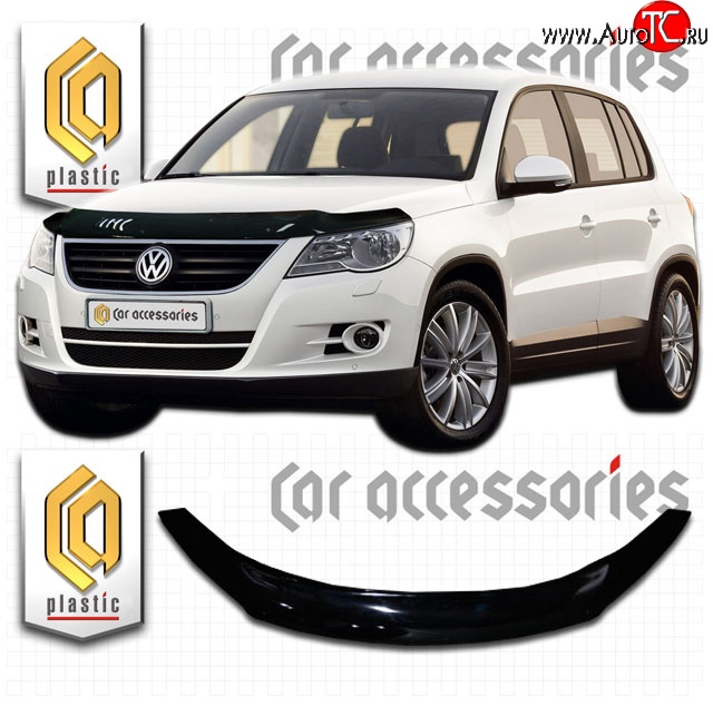 2 199 р. Дефлектор капота CA Plastic  Volkswagen Tiguan  NF (2006-2011) дорестайлинг (Classic черный, Без надписи)  с доставкой в г. Набережные‑Челны