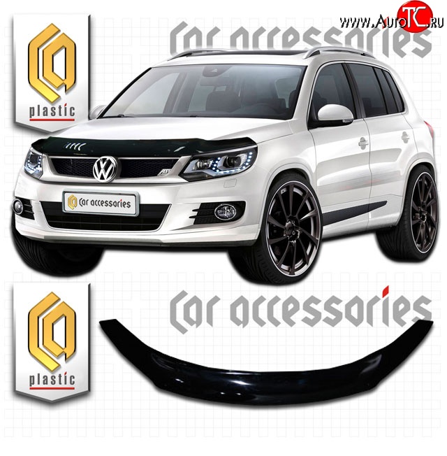 2 199 р. Дефлектор капота CA Plastic  Volkswagen Tiguan  NF (2011-2017) рестайлинг (Classic черный, Без надписи)  с доставкой в г. Набережные‑Челны