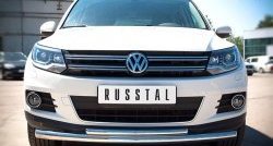 Защита переднего бампера (2 трубыØ63 и 42 мм, нержавейка) SLITKOFF Volkswagen Tiguan NF рестайлинг (2011-2017)