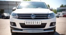 Защита переднего бампера (2 трубыØ76 и 42 мм, нержавейка) SLITKOFF Volkswagen (Волксваген) Tiguan (Тигуан)  NF (2011-2017) NF рестайлинг