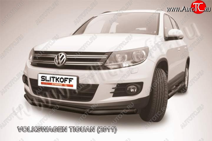 11 799 р. Защита переднего бампер Slitkoff Volkswagen Tiguan NF рестайлинг (2011-2017) (Цвет: серебристый)  с доставкой в г. Набережные‑Челны