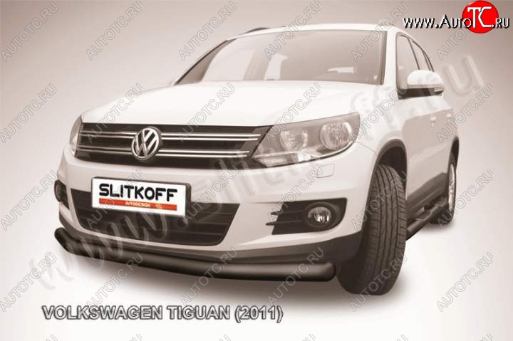 7 899 р. Защита переднего бампер Slitkoff Volkswagen Tiguan NF рестайлинг (2011-2017) (Цвет: серебристый)  с доставкой в г. Набережные‑Челны