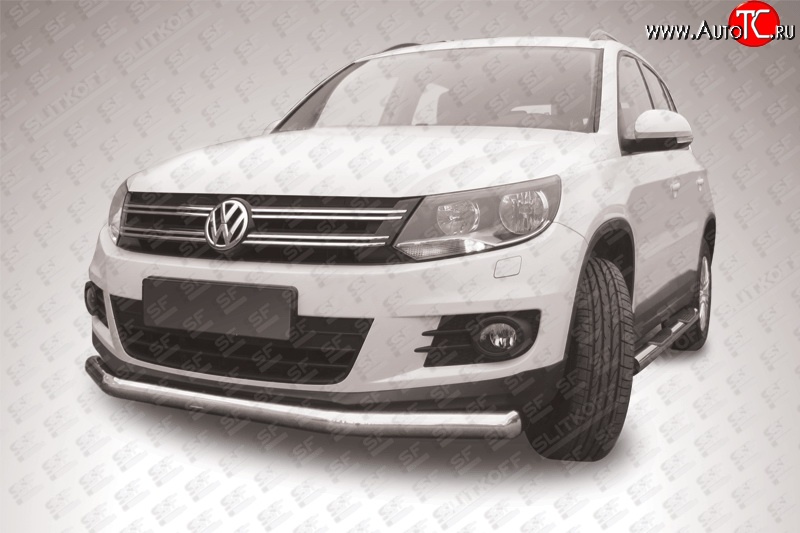 14 449 р. Одинарная защита переднего бампера диаметром 76 мм Slitkoff  Volkswagen Tiguan  NF (2011-2017) рестайлинг (Цвет: нержавеющая полированная сталь)  с доставкой в г. Набережные‑Челны