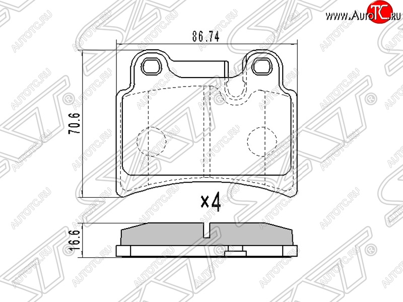 889 р. Колодки тормозные SAT (задние, 86,74*70,6*16,6) Volkswagen Touareg GP дорестайлинг (2002-2007)  с доставкой в г. Набережные‑Челны