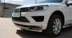 26 099 р. Защита переднего бампера (2 трубыØ63 и 42 мм, нержавейка) SLITKOFF Volkswagen Touareg NF рестайлинг (2014-2018)  с доставкой в г. Набережные‑Челны. Увеличить фотографию 2