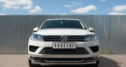 26 099 р. Защита переднего бампера (2 трубыØ63 и 42 мм, нержавейка) SLITKOFF  Volkswagen Touareg  NF (2014-2018) рестайлинг  с доставкой в г. Набережные‑Челны. Увеличить фотографию 1