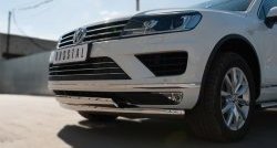 27 999 р. Защита переднего бампера (2 трубыØ75х42 мм, нержавейка) Russtal Volkswagen Touareg NF рестайлинг (2014-2018)  с доставкой в г. Набережные‑Челны. Увеличить фотографию 2