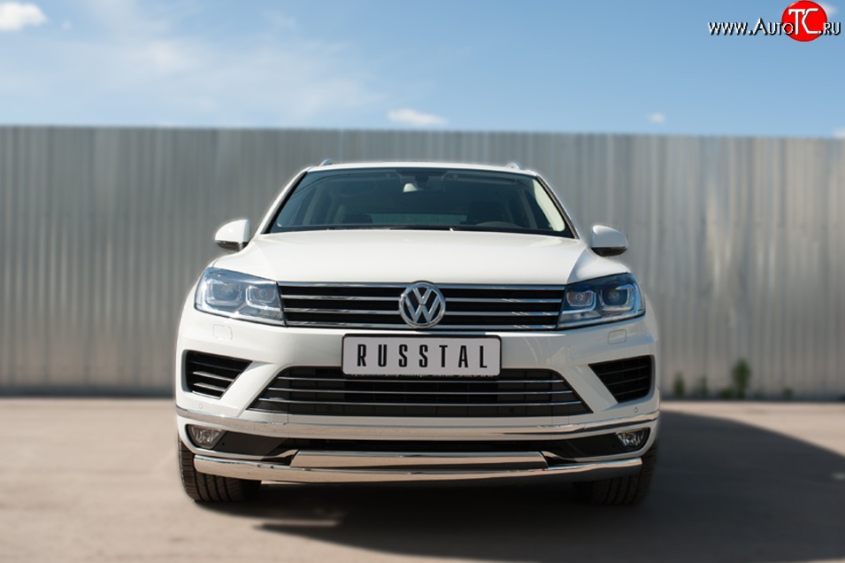 27 999 р. Защита переднего бампера (2 трубыØ75х42 мм, нержавейка) Russtal Volkswagen Touareg NF рестайлинг (2014-2018)  с доставкой в г. Набережные‑Челны